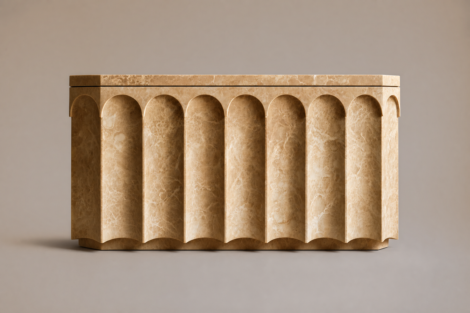 Emperador Light Scalloped Base emperador light marble plinth base by 1-OPH, side elevation