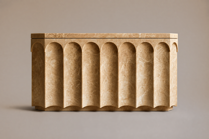 Emperador Light Scalloped Base emperador light marble plinth base by 1-OPH, side elevation