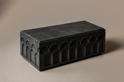 Arcade Base Deep black marble plinth base by 1-OPH, three-quarter studio view