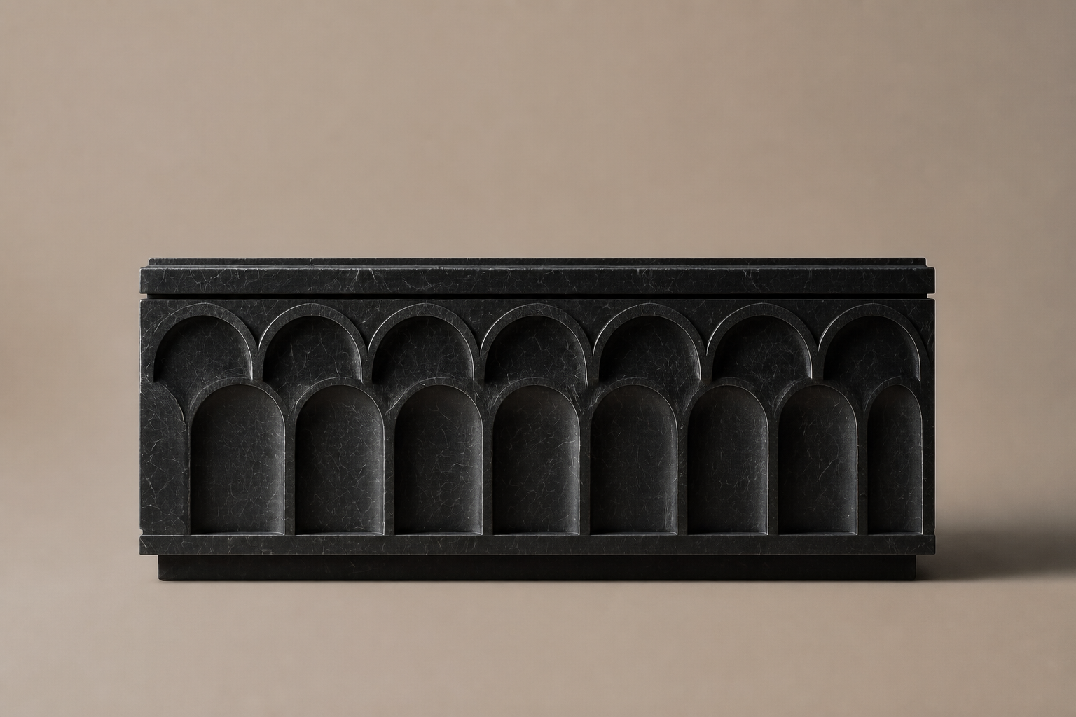 Arcade Base Deep black marble plinth base by 1-OPH, side elevation