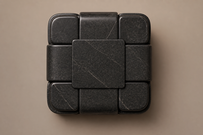 Woven Parcel Base black marble plinth base by 1-OPH, overhead view