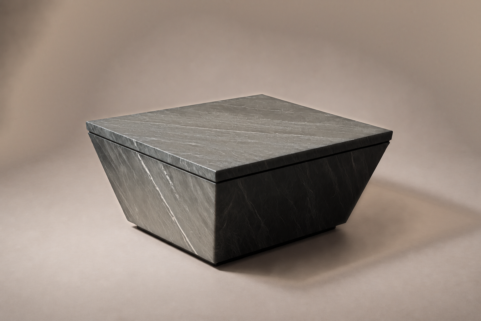 Inverted Taper Base Wedge black marble plinth base by 1-OPH, three-quarter studio view