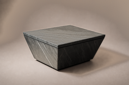 Inverted Taper Base Wedge black marble plinth base by 1-OPH, three-quarter studio view