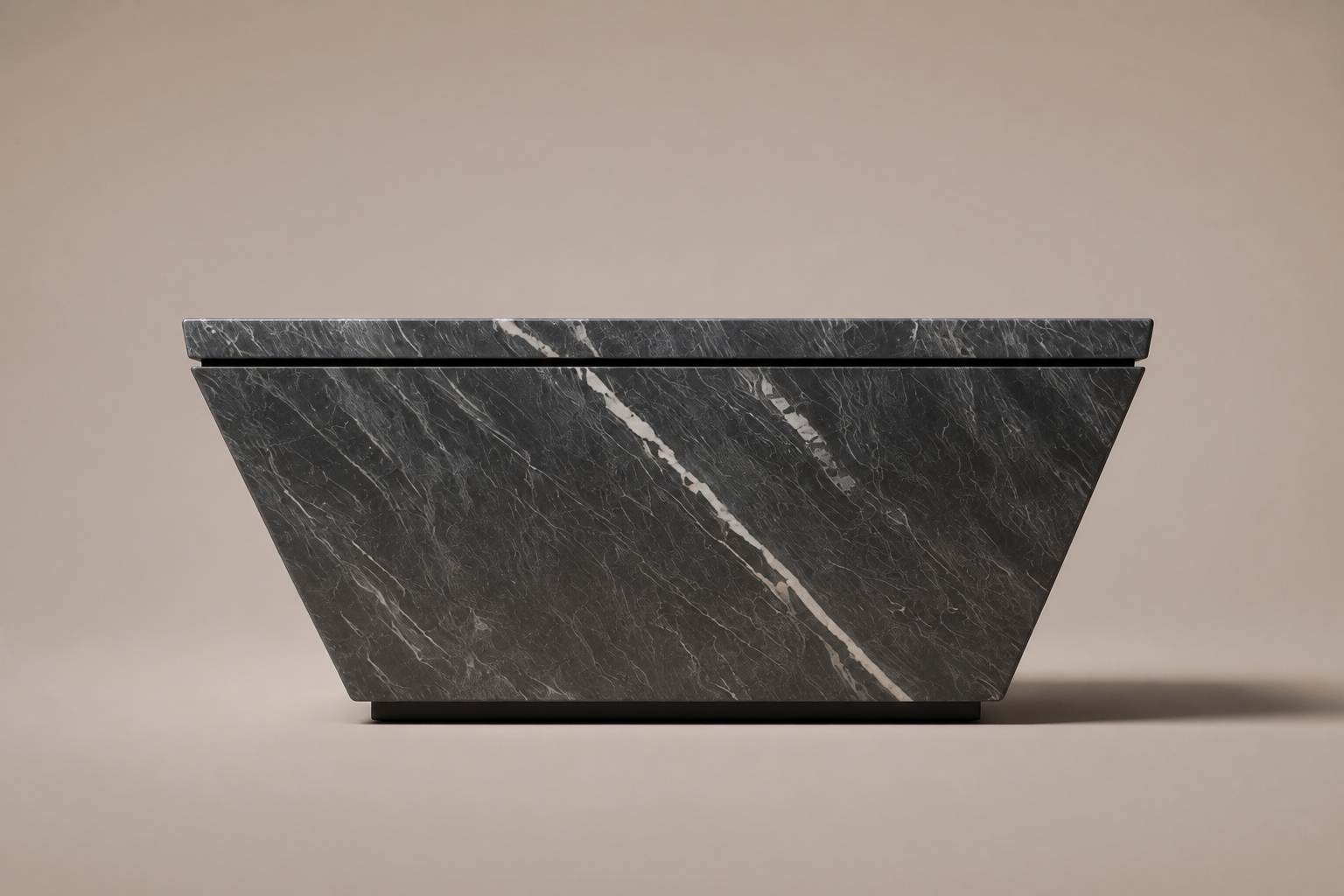 Inverted Taper Base Wedge black marble plinth base by 1-OPH, side elevation