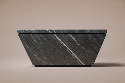 Inverted Taper Base Wedge black marble plinth base by 1-OPH, side elevation