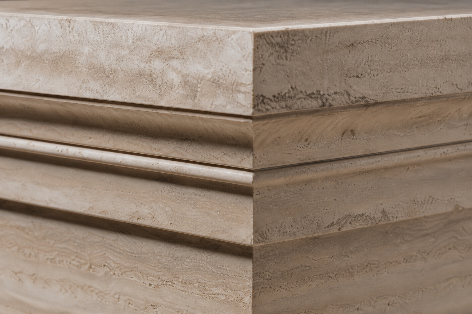 Travertine Pedestal Stepped silver travertine plinth base by 1-OPH, surface detail
