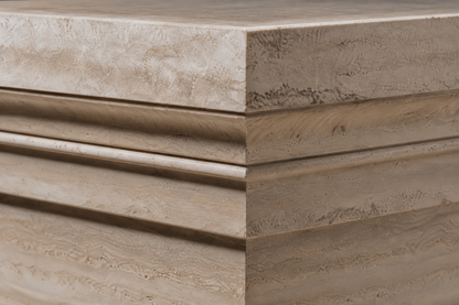 Travertine Pedestal Stepped silver travertine plinth base by 1-OPH, surface detail