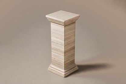 Travertine Pedestal Tall silver travertine plinth base by 1-OPH, three-quarter studio view
