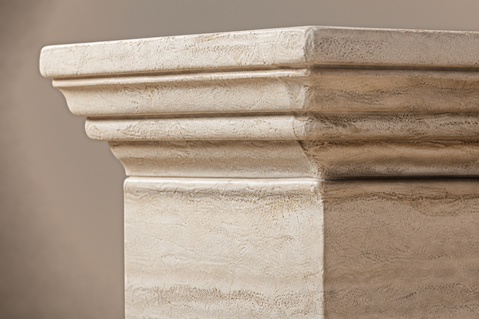 Travertine Pedestal Tall silver travertine plinth base by 1-OPH, surface detail