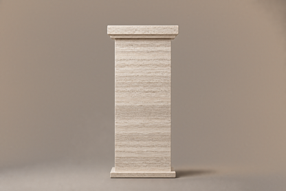 Travertine Pedestal Slim silver travertine plinth base by 1-OPH, side elevation