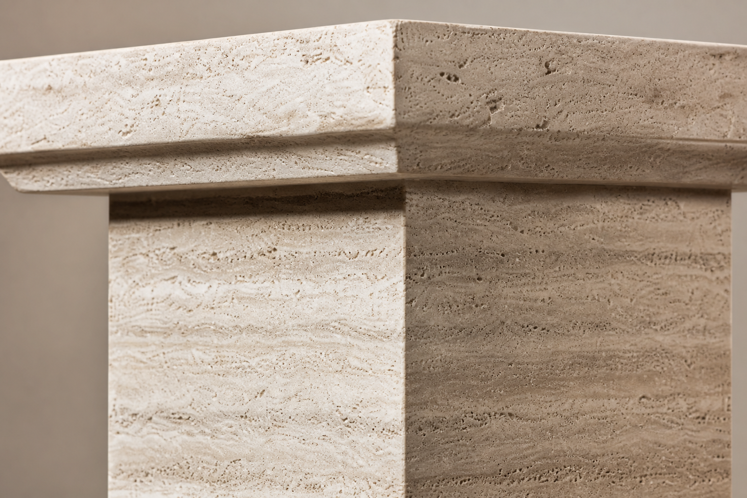Travertine Pedestal Slim silver travertine plinth base by 1-OPH, surface detail
