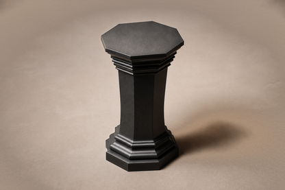 Tapered Pedestal Base Octagonal black granite plinth base by 1-OPH, three-quarter studio view
