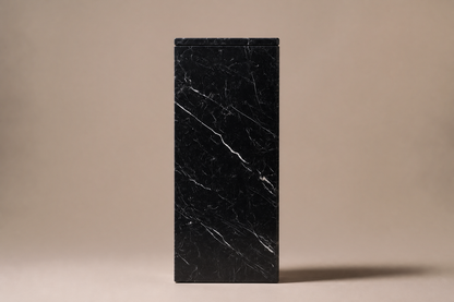 Beveled Monolith Base Block black marble plinth base by 1-OPH, side elevation