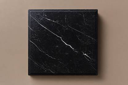 Beveled Monolith Base Block black marble plinth base by 1-OPH, overhead view