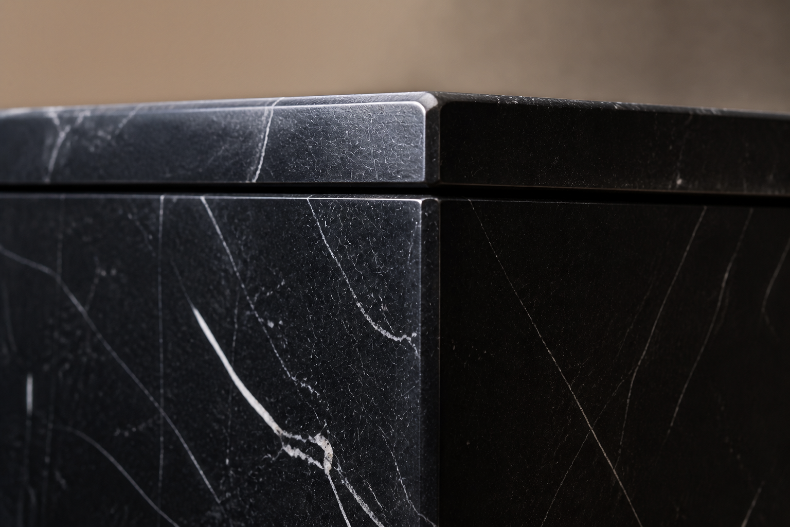 Beveled Monolith Base Block black marble plinth base by 1-OPH, surface detail