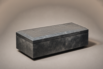 Chamfered Block Base Long black marble plinth base by 1-OPH, three-quarter studio view