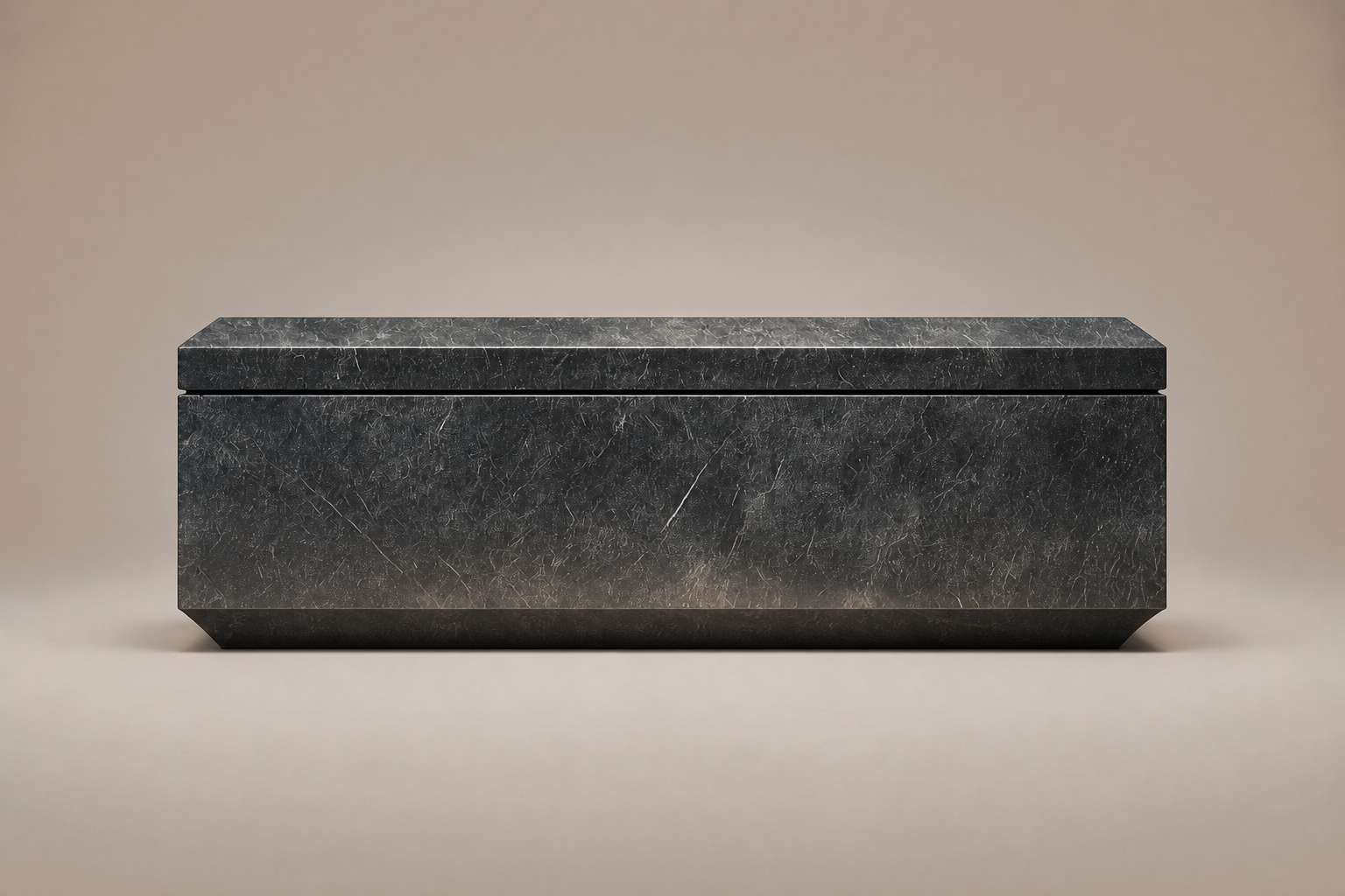 Chamfered Block Base Long black marble plinth base by 1-OPH, side elevation