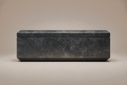 Chamfered Block Base Long black marble plinth base by 1-OPH, side elevation