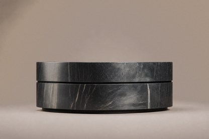 Concave Groove Base Round black marble plinth base by 1-OPH, side elevation