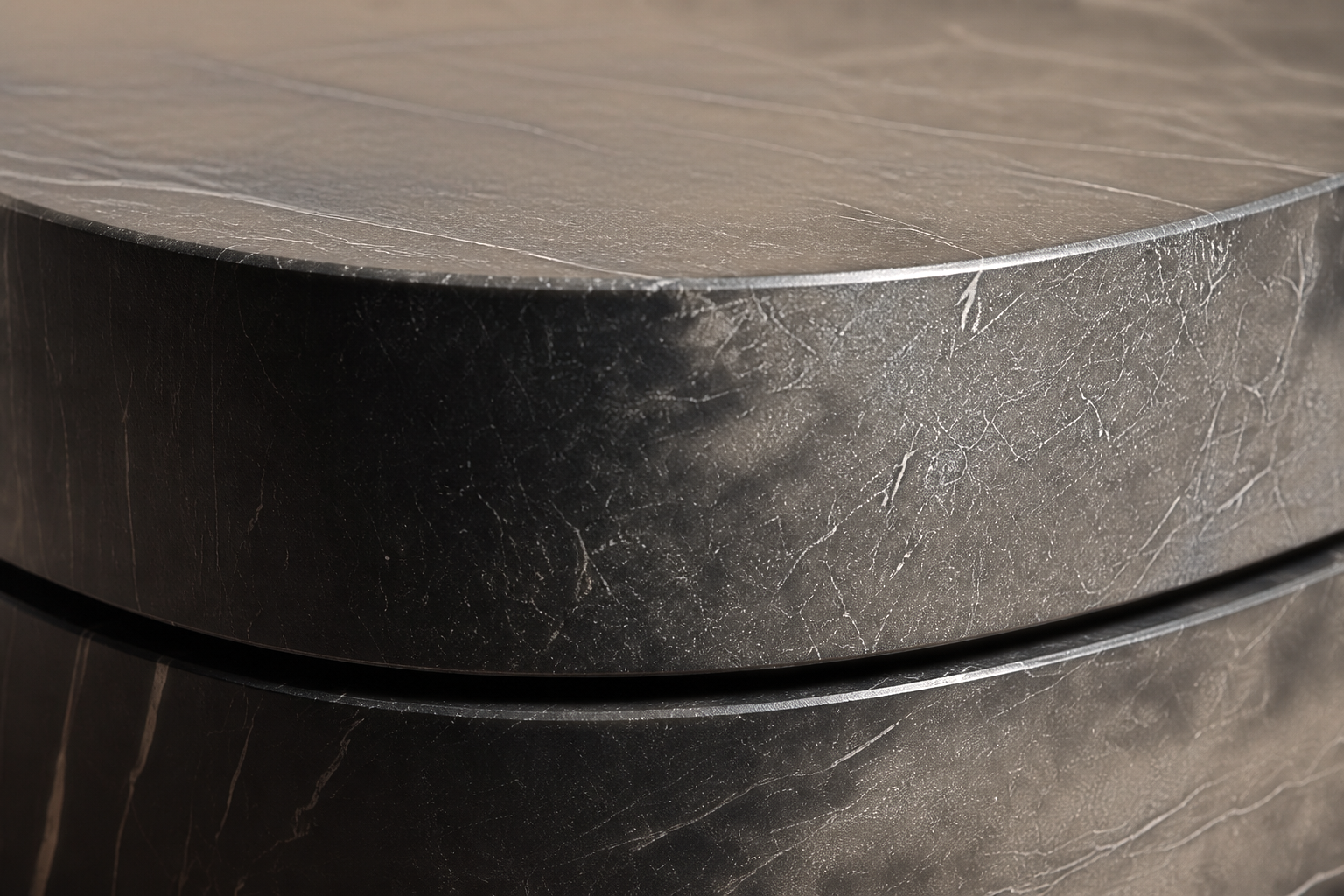 Concave Groove Base Round black marble plinth base by 1-OPH, surface detail