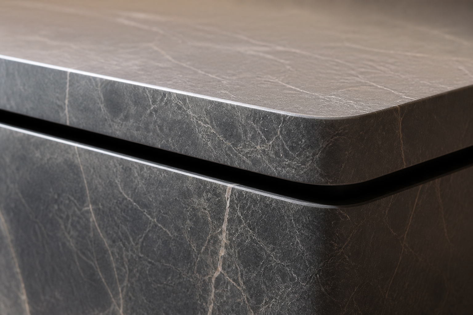 Concave Groove Base Rectangular black marble plinth base by 1-OPH, surface detail
