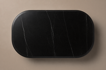 Concave Groove Base Oval black marble plinth base by 1-OPH, overhead view