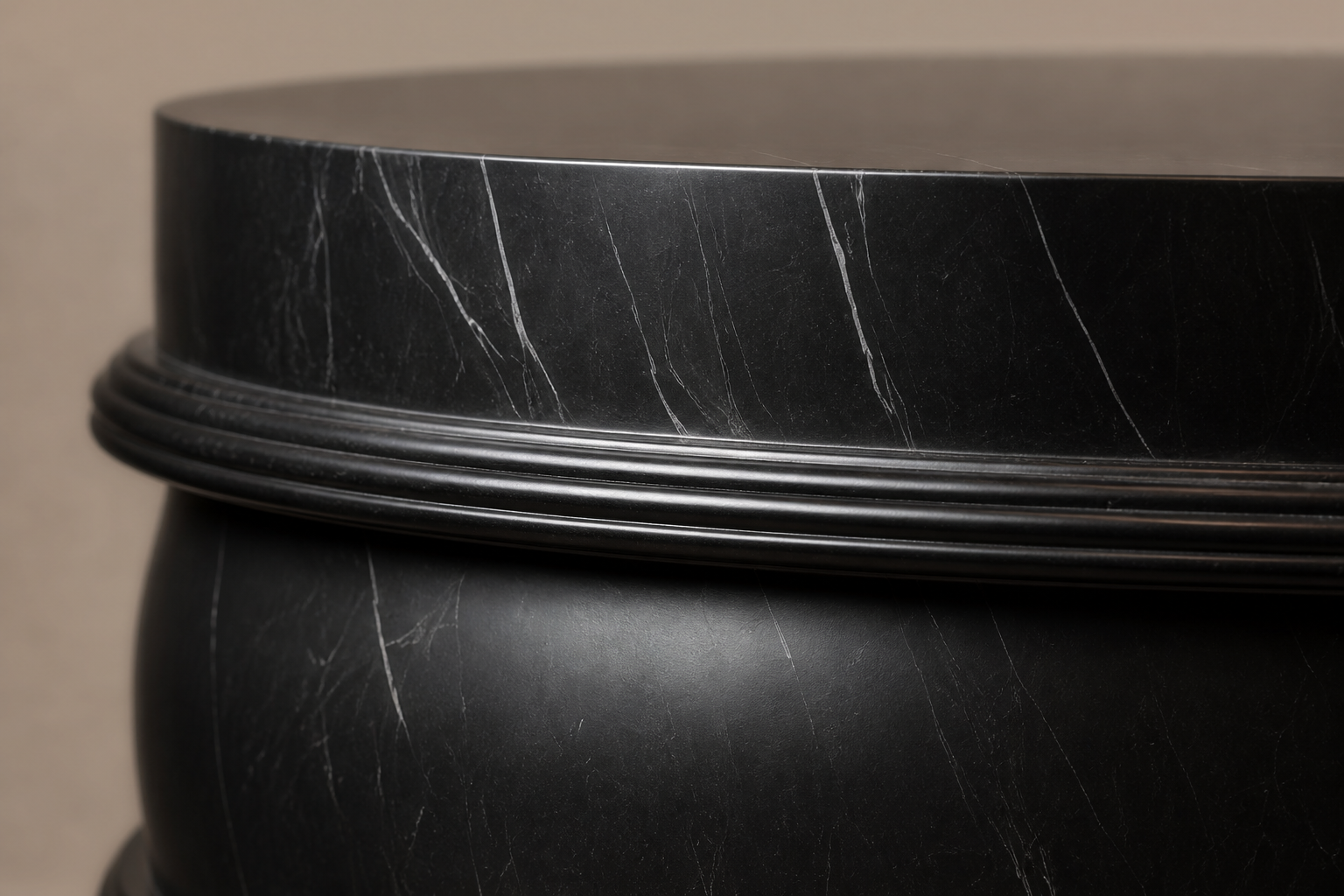 Concave Groove Base Oval black marble plinth base by 1-OPH, surface detail