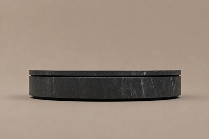 Concave Groove Base Disc black marble plinth base by 1-OPH, side elevation