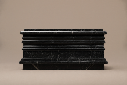 Grooved Band Base Stepped black marble plinth base by 1-OPH, side elevation