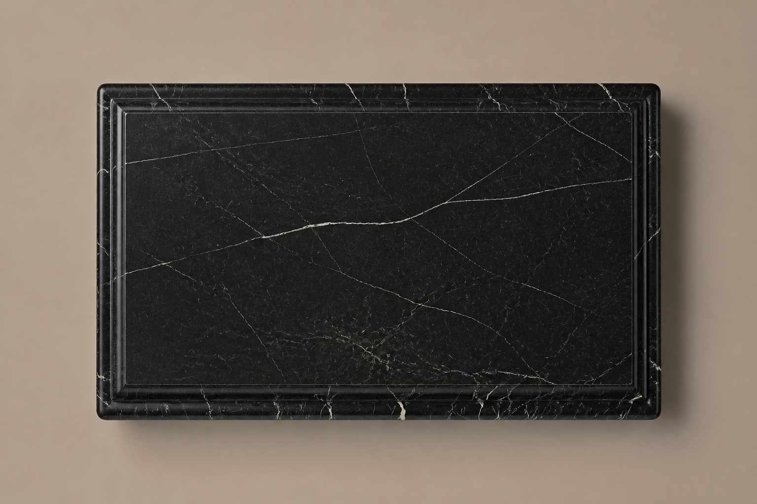 Grooved Band Base Stepped black marble plinth base by 1-OPH, overhead view