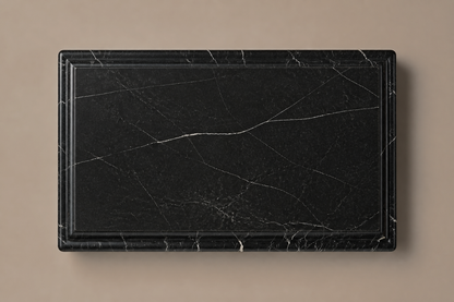 Grooved Band Base Stepped black marble plinth base by 1-OPH, overhead view