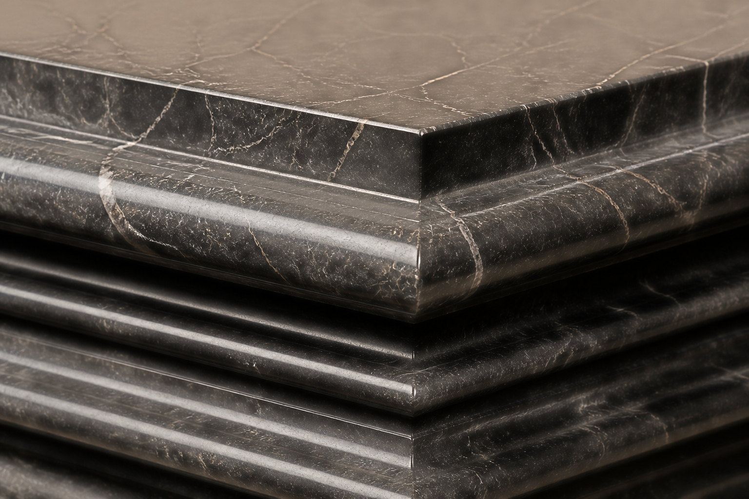 Grooved Band Base Stepped black marble plinth base by 1-OPH, surface detail