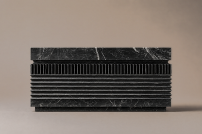 Grooved Band Base Deep black marble plinth base by 1-OPH, side elevation