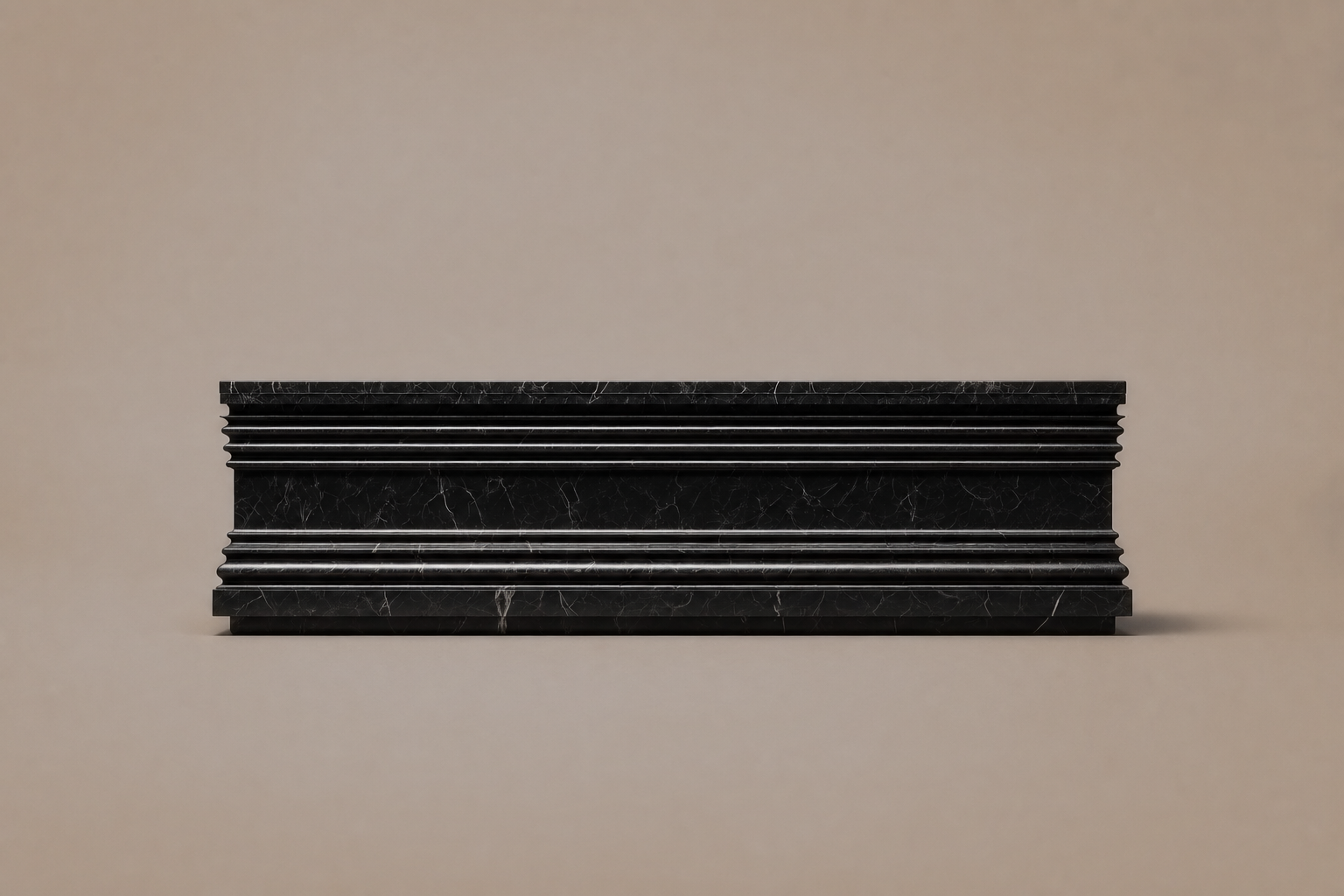 Grooved Band Base Long black marble plinth base by 1-OPH, side elevation