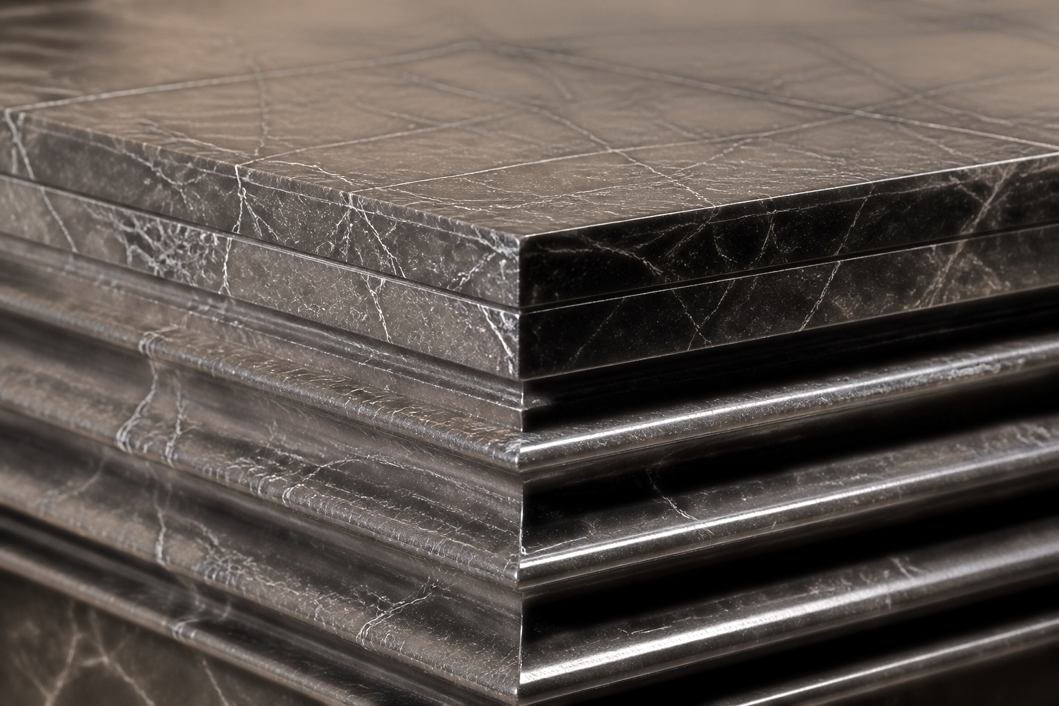 Grooved Band Base Long black marble plinth base by 1-OPH, surface detail