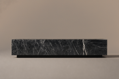Knife-Edge Base Long black marble plinth base by 1-OPH, side elevation