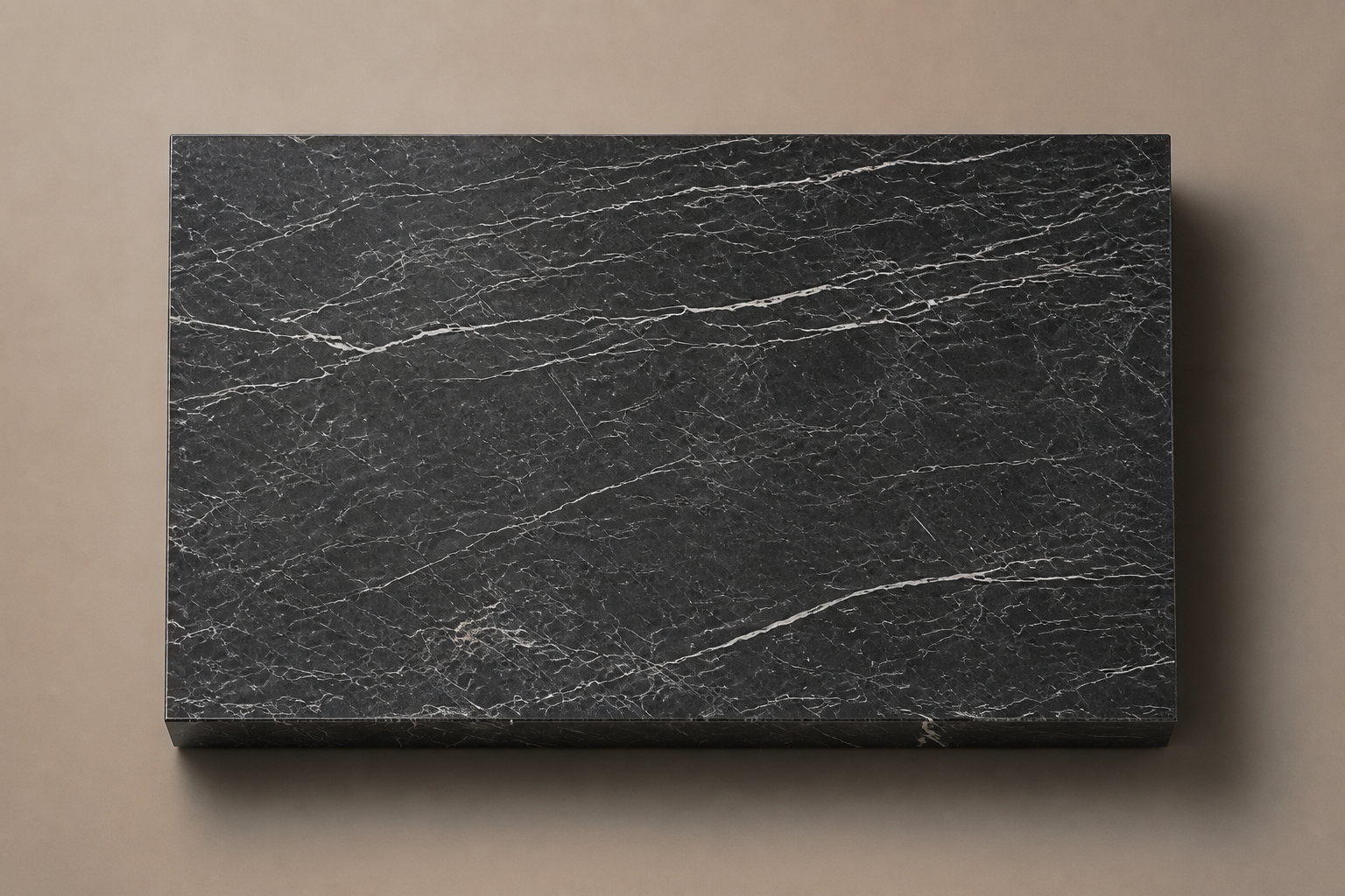 Knife-Edge Base Long black marble plinth base by 1-OPH, overhead view