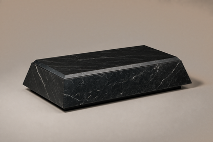 Knife-Edge Base Tapered black marble plinth base by 1-OPH, three-quarter studio view