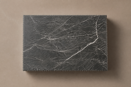 Pietra Grey Reeded Base Grey pietra grey marble plinth base by 1-OPH, overhead view