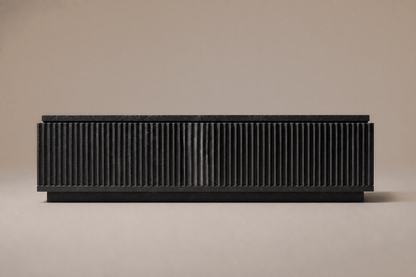 Reeded Base Long black marble plinth base by 1-OPH, side elevation
