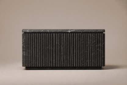 Reeded Base Compact black marble plinth base by 1-OPH, side elevation