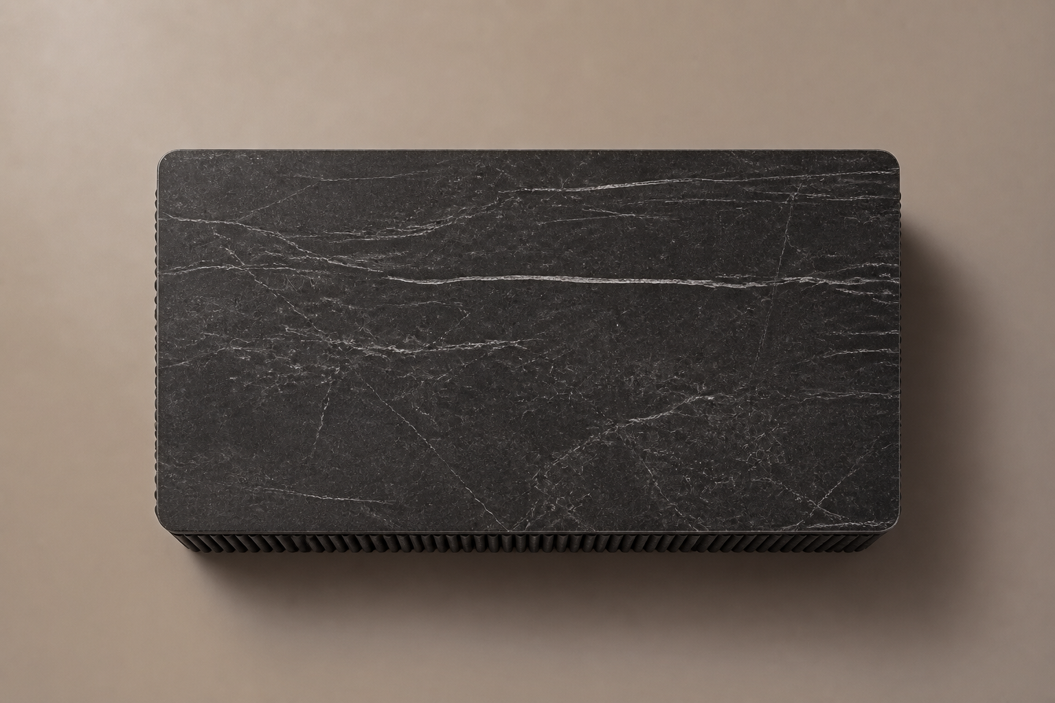 Reeded Base Compact black marble plinth base by 1-OPH, overhead view