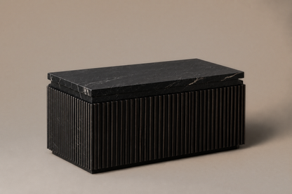 Reeded Base Capped black marble plinth base by 1-OPH, three-quarter studio view