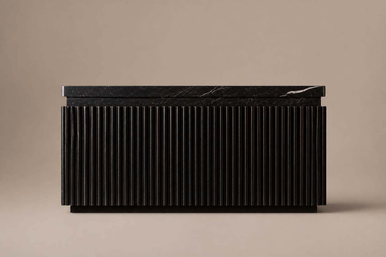 Reeded Base Capped black marble plinth base by 1-OPH, side elevation