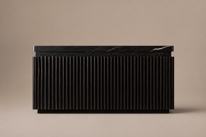 Reeded Base Capped black marble plinth base by 1-OPH, side elevation