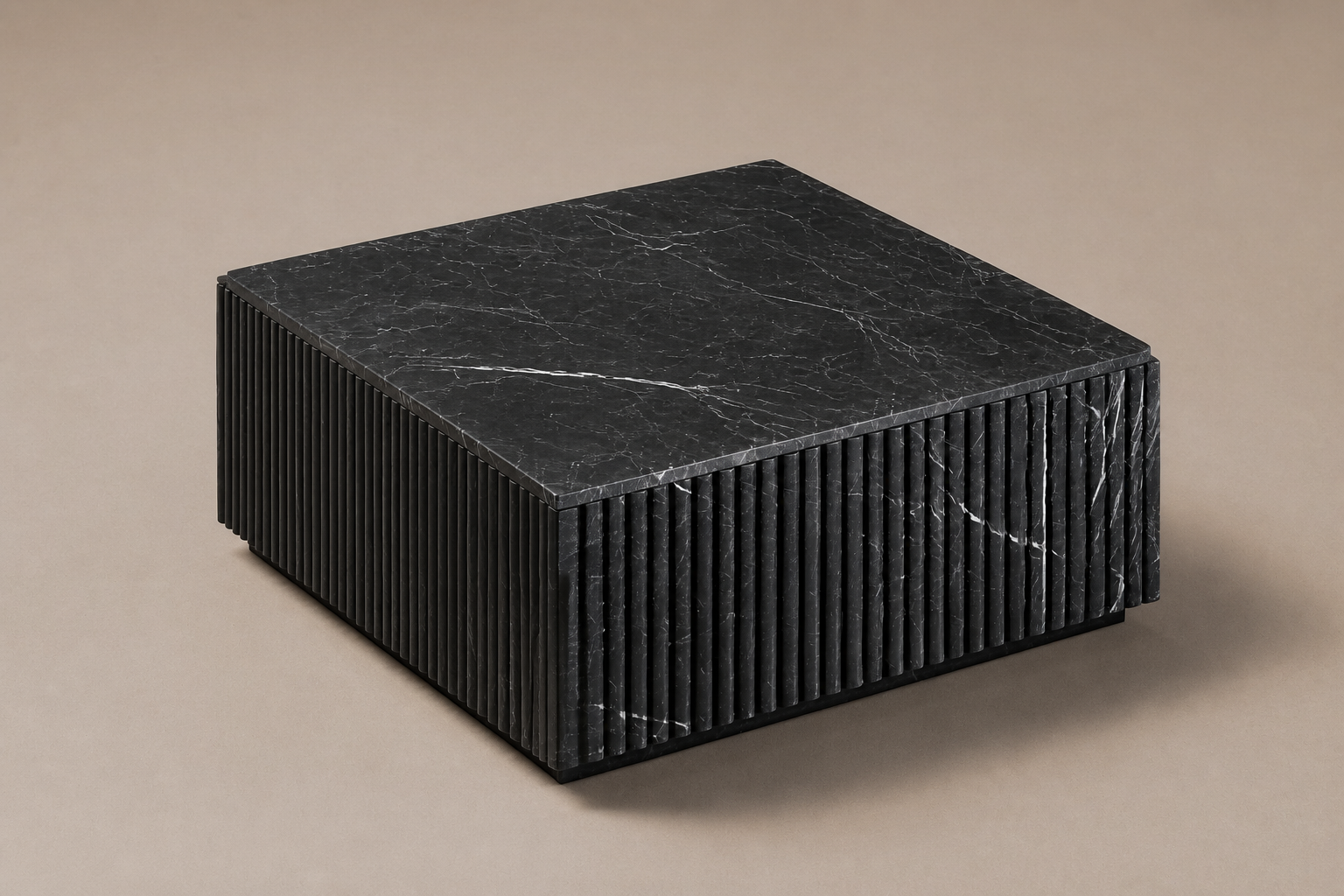 Reeded Base Deep black marble plinth base by 1-OPH, three-quarter studio view
