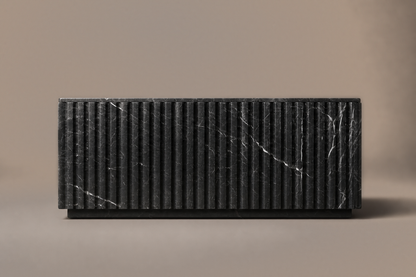 Reeded Base Deep black marble plinth base by 1-OPH, side elevation