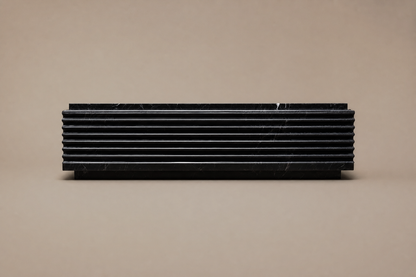 Ribbed Horizontal Base Long black marble plinth base by 1-OPH, side elevation