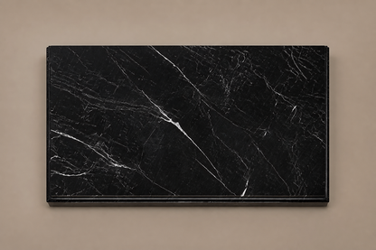 Ribbed Horizontal Base Long black marble plinth base by 1-OPH, overhead view