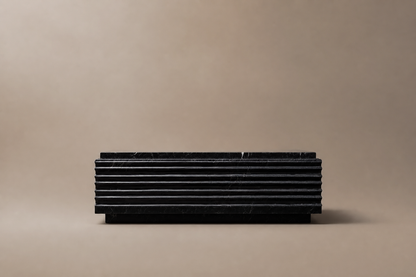 Ribbed Horizontal Base Long black marble plinth base by 1-OPH, surface detail